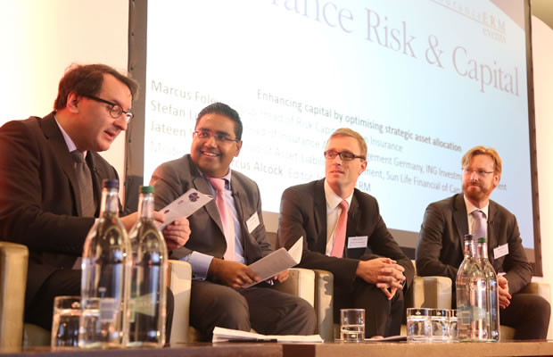 Optimising strategic asset allocation [left to right] Marcus Alcock, InsuranceERM; Jateen Vaghela, Sun Life Financial of Canada; Stefan Lummert, ING; Marcus Foley, Aspen