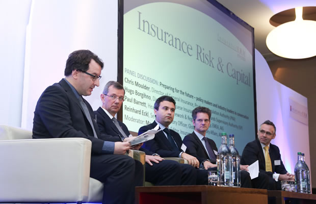 Panel - preparing for the future (left to right) Marcus Alcock, InsuranceERM; Chris Moulder, PRA ; Hugo Borginho; ISP, Reinhard Eckl, Allianz; Paul Barrett, AIG